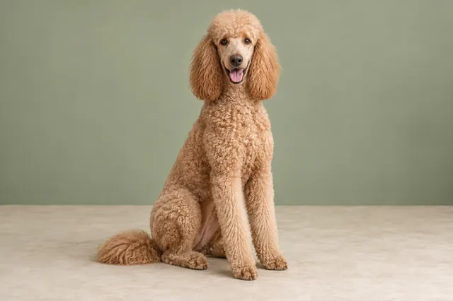 Poodle görünümünü temsil eden kıvırcık tüylü köpek; yapay zekâ üretimi temsili görsel