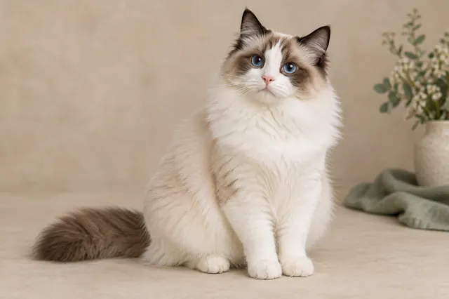 Ragdoll görünümünü temsil eden mavi gözlü kedi; yapay zekâ üretimi temsili görsel